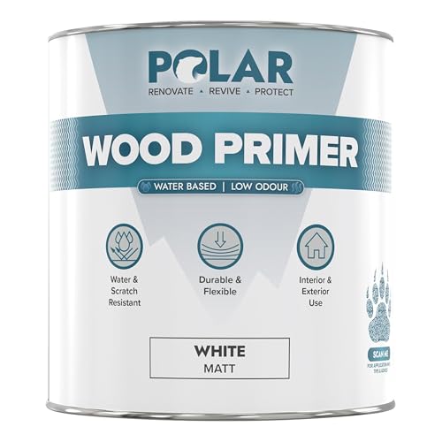 Polar Wood Primer - 33 Fl Oz - Matte White Finish - Water-Based Primer Paint for Interior & Exterior Wood Surfaces & Painted Surfaces - Strong Weather-Resistant Adhesion - Roller & Brush-On - size: 33 Fl Oz (Pack of 1)