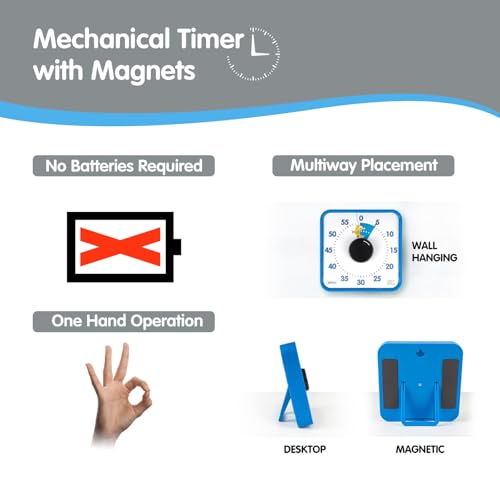 Visual Timer 7.5 inch, 60-Minute Countdown Timer for Kids Classroom Teaching Tool Office Meeting, Mechanical Countdown Clock for Exam Time Management Magnetic Kitchen Timer with Fish Pattern, Blue - color: Hungry Blue Fish