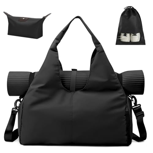 Aucuu Yoga Mat Bag, Sport Gym Bag Womens, Lightweight Yoga Bag with Yoga Strap, with Shoes Compartment and Wet Pocket