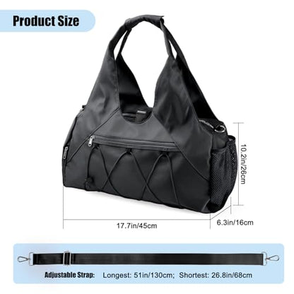 Forestfish Gym Bag For Women With Yoga Mat Holder, Black | Shoe Compartment, Wet Dry Storage Pocket, Removable Shoulder Strap, Lightweight & Water Resistant - color: Black