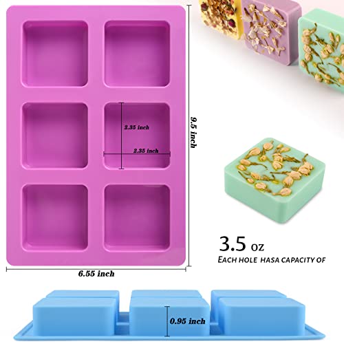 Sakolla 2 Pack Silicone Soap Molds for Soap Making, Reusable 6 Cavity Square Silicone Molds for Homemade Soap, Cake, Bread, Ice Cube - color: Square/Purple & Blue