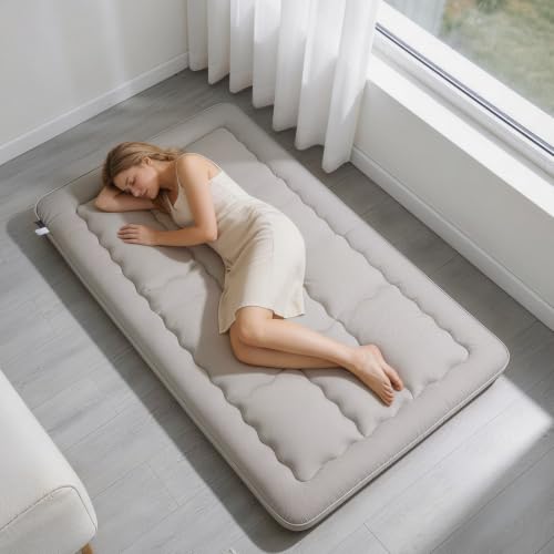 Queen Size Japanese Floor Futon Foldable Futon Mattress for Floor Tatami Mattress Portable Rollaway Bed for Guest Playmat for Tatami Sleeping Pad Japanese Mattress for Adults Grey - color: Grey, size: Queen