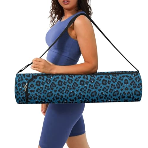 Yoga Mat Bag for Women & Men Full-Zip Yoga Mat Carrier Bag for Class Workout Park with Adjustable Strap - color: Blue Leopard Printed