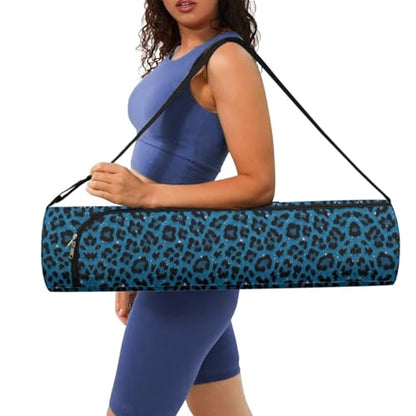 Yoga Mat Bag for Women & Men Full-Zip Yoga Mat Carrier Bag for Class Workout Park with Adjustable Strap - color: Blue Leopard Printed