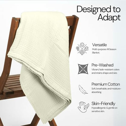 100% Cotton Gauze 50"X70" Large Throw 4 Layered Blanket- Sea Foam | Premium Muslin Blanket for Couch,Bed,Living,Summer Lightweight, All Seasons Blankets & Throws, Boho,Travel & Skin Friendly - color: Sea Foam, size: 50"X70" Large Throw