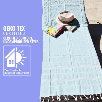Turkish Towels Cotton Bath Beach Spa Sauna Hammam Yoga Gym Hamam Towel Fouta Peshtemal Pestemal Blanket (Light Blue) - color: White Setdenimblue