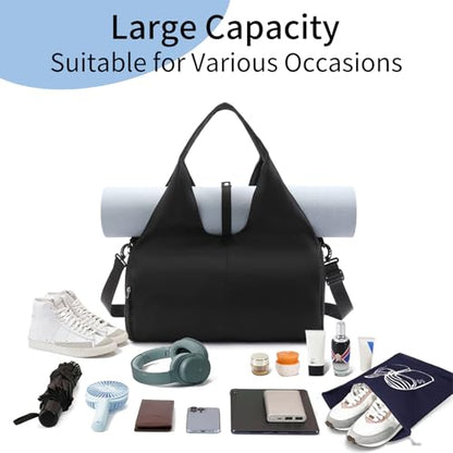 Handbag for Women Yoga Bag Large Capacity Yoga Pad Buckle with Shoe Compartment Water Bottle Sports Gym Bag Travel - color: C02-2 Black