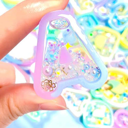 Alphabet Resin Shaker Molds Kawaii Keychain Charm Large and Small Set Pack of 107 Silicone Trays Seal Films Precision Tip Applicator Bottle Kit Bundle - color: Alphabet Craft Pack of 107