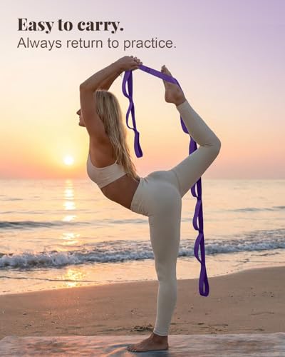 Trideer Stretching Strap with Loops & Leg Lifter, Non-Elastic PT Strap | Leg Lifter Mobility Aid, Non-Elastic PT Stretching Strap, Multi-Loop Grip Control, Home Recovery Support - color: Purple