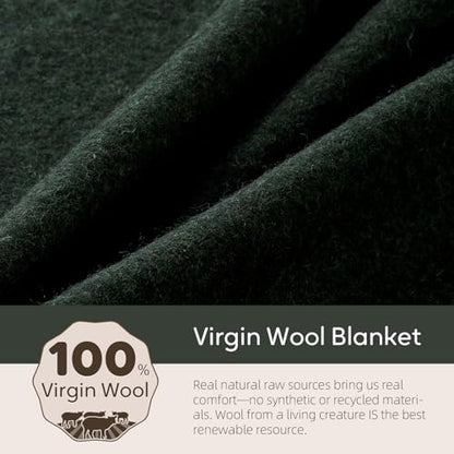 Molithe 100% Wool Blanket, 62" x 86", Warm, Thick, Washable, Military - color: Olive Green, size: Large