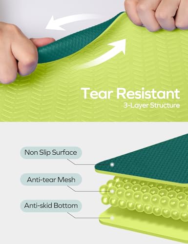 Ewedoos Eco Friendly Yoga Mat Thick TPE Yoga Mat Non Slip Yoga Mats Anti-tear Exercise Workout Mat for Women Men Kids Yoga, Pilates and Fitness - color: Green Yoga Mat