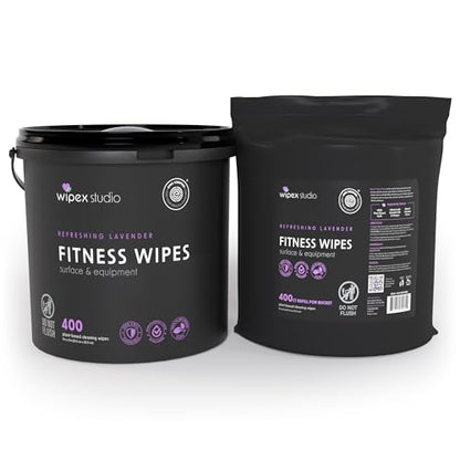 Wipex Gym Wipes for Equipment Bundle, EWG Verified, Get 800 Wipes with (1) Lavender Bucket & (1) Plant-Based Refill Roll, Clean Surfaces & Mats, Safe Gym Cleaner - size: 400 Count (Pack of 2), style: Bundle: Lavender Bucket & Refill