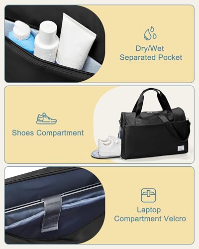 Travel Weekender Bags with Shoe Compartment Overnight Bag Black - color: K1-Black