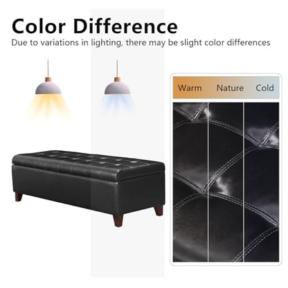 Joveco 51 Inch Storage Bench,Leather Tufted Storage Ottoman with Legs - color: 51", Pure Black