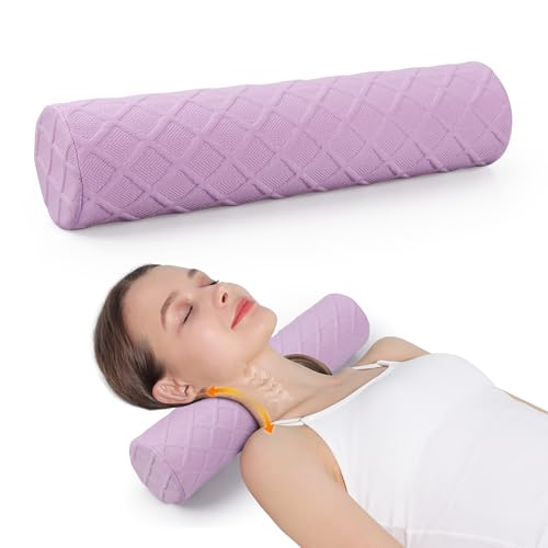 Cozyhealth Cervical Roll Pillow, Medium Soft Memory Foam Neck Round Pillow Cylinder Bolster Pillow for Sleeping, Round Neck Support for Bed, Legs, Back and Yoga (Purple, Medium - 3.9" H) - color: Purple, size: Medium - 3.9" H