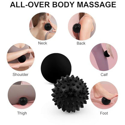 Massage Lacrosse Ball, Spiky Massage Ball, for Deep Tissue, Trigger Point and Myofascial Release, Muscle Knots, and Yoga Therapy (Black-Black) - color: Black-black