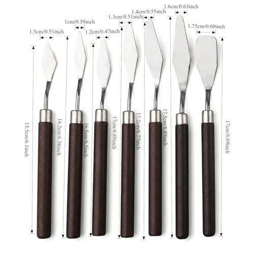 Palette Knife7pcs, Stainless Steel Painting Knives with Wooden Handles | for Acrylic Oil & Gouache Painting, Mixing, Spreading, Scraping & Texture Art Tools for Beginners and Artists - color: Brown-7pcs