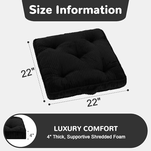 Meditation Floor Cushion, 22x22 Tufted Floor Pillow for Adults - color: Black, size: 22x22x4 inch