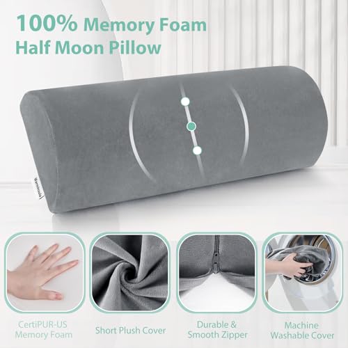 Half Moon Pillow, Memory Foam Leg Pillows for Sleeping Boster Pillow for Legs Knee Lumbar Support, Semi Roll Pillow for Ankle Rest and Foot Comfort, 2 Pack
