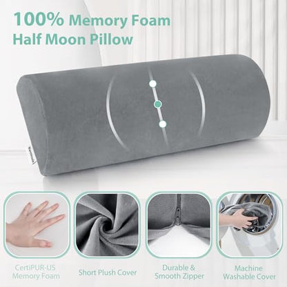 Half Moon Pillow, Memory Foam Leg Pillows for Sleeping Boster Pillow for Legs Knee Lumbar Support, Semi Roll Pillow for Ankle Rest and Foot Comfort, 2 Pack
