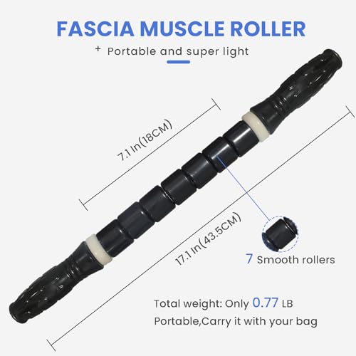 Muscle Roller Stick Ctwctr Massage Roller for Lymphatic Drainage, Cellulite Massager, Leg Massager for Circulation and Pain Relief, Deep Tissue & Trigger Point Massage - color: Black