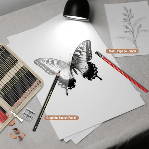 Heshengping, Sketching and Drawing Pencils Set 26pcs, Art Supplies Drawing pencil Kit,Graphite Charcoal Professional Pencils Set, Adults Beginners Artist - style: 26 Pack Sketching Pencils Beige