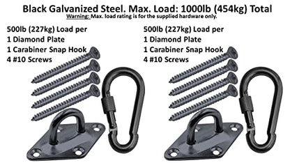 Heavy Duty Hammock Kits & Ceiling Hook Diamond Pad Eye Plates, 304 Stainless Steel & Black Zinc Galvanized Steel Corrosion Resistant, 2, 4 & 8 Packs - color: Black Diamond Plate Hammock Kit
