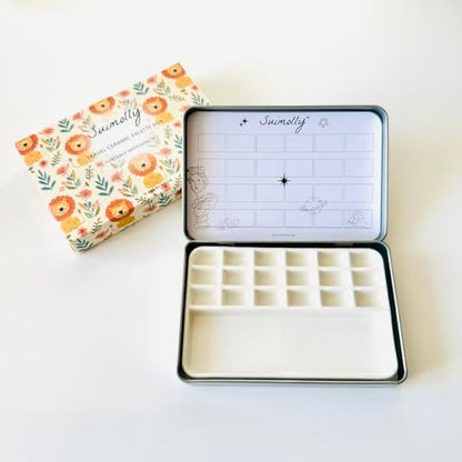 Watercolor Palette,Portable Travel Ceramic Palette,Small Travel Metal Paint Boxwith Porcelain Palette (18Well)