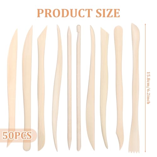 50PCS Wooden Clay Sculpting Tools, 6.2'' Smooth Double Ended Clay Modeling Tools, Polymer Clays Tool Sculpting, Wood Pottery Tool Kit for Ceramics Soap Playdough Carving Supplies