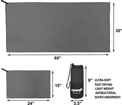 EPAuto 2-Pack Microfiber Quick Dry Travel Towel Set, Gray - color: Grey