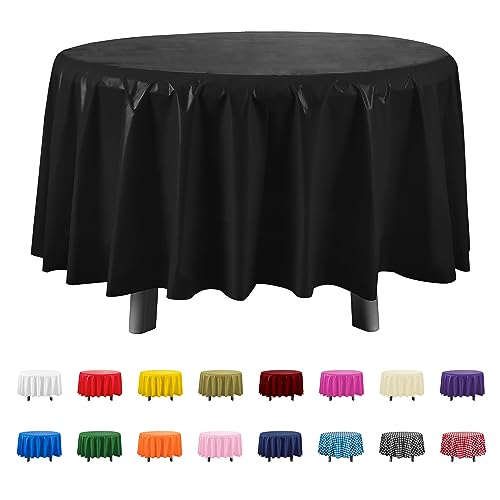 Eleclassi Black 6 Pack Premium Round Disposable Plastic Tablecloth - 84 Inch Round Plastic Table Cloths for Parties Disposable Tablecloth - Round Plastic Tablecloth - Black Round Tablecloth - color: Black