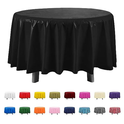 Eleclassi Black 6 Pack Premium Round Disposable Plastic Tablecloth - 84 Inch Round Plastic Table Cloths for Parties Disposable Tablecloth - Round Plastic Tablecloth - Black Round Tablecloth - color: Black