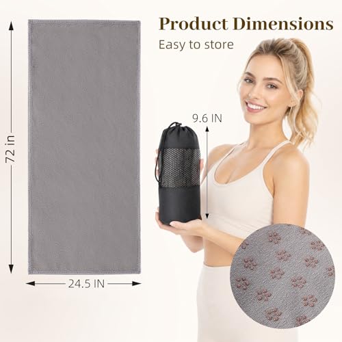 Non Slip Yoga Mat Towel, with Silicone Grip Dots, 72"x24"