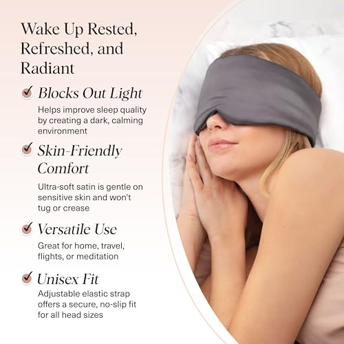 Kitsch Satin Sleep Mask | Eye Masks for Sleep - Charcoal Black | Softer Than Silk Sleep Mask, Blindfold Sleep Masks for Women & Men, No Eye Pressure, Lightweight Eye Mask, Travel Essentials - color: Charcoal Black