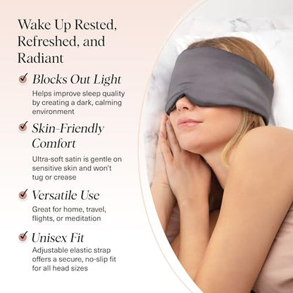 Kitsch Satin Sleep Mask | Eye Masks for Sleep - Charcoal Black | Softer Than Silk Sleep Mask, Blindfold Sleep Masks for Women & Men, No Eye Pressure, Lightweight Eye Mask, Travel Essentials - color: Charcoal Black