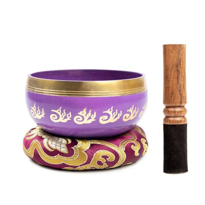 Tibetan Singing Bowl Set - 4" Easy To Play Authentic Handmade For Meditation Sound 7 Chakra Healing By HIMALAYAN BAZAAR (Purple, 4") - color: Purple