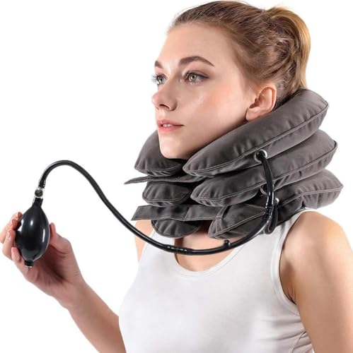 S Cervical Neck Traction Device for Instant Neck Pain Relief - Inflatable & Adjustable Neck Stretcher Neck Support Brace, Neck Traction Pillow for Home Use Neck Decompression - color: Gray