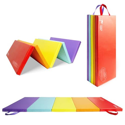 Kangaroo Hoppers Gymnastics Tumbling Mats Foldable Gym Tumble Mat for Kids - color: Rainbow, size: 3×6FT×1''