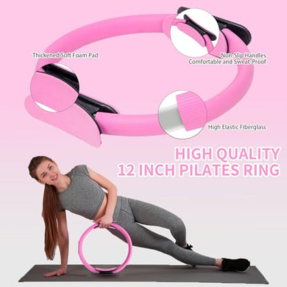 DICYWUDI Pilates Essentials Kit for Home Women, Pilates Equipment for Workouts, 6 Fabric Resistance Bands, 12 Inch Magic Circle Yoga Ring, Mini Exercise Ball, Great Exercise Equipment - color: 8pcs Pink set