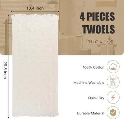 4 Pack Boho Bathroom Decor Hand Towels - color: Cream White