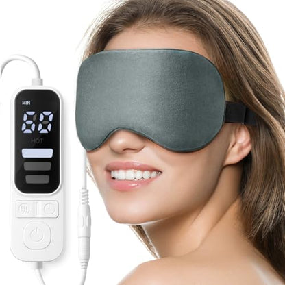 Ezona Heated Eye Mask, Warm Eye Compress Mask for Dry Eyes, Gray | USB Electric Eye Heating Pad, Temperature & Timer Control, Blepharitis, Sinus, Migraine, Stye, MGD Puffiness - color: Gray