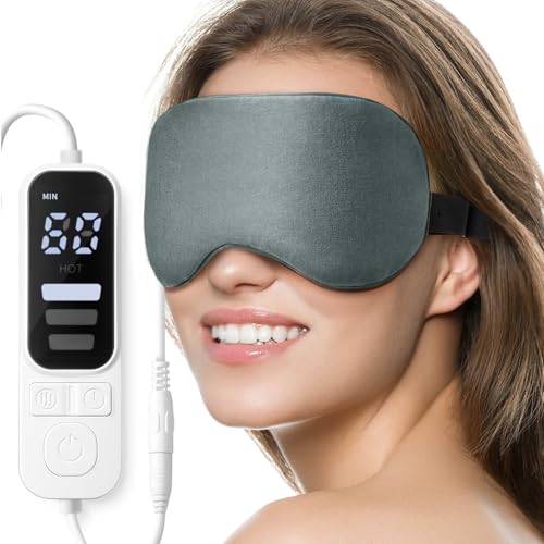 Ezona Heated Eye Mask, Warm Eye Compress Mask for Dry Eyes, Gray | USB Electric Eye Heating Pad, Temperature & Timer Control, Blepharitis, Sinus, Migraine, Stye, MGD Puffiness - color: Gray