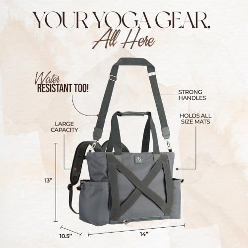 Yoga Mat Bag - Convertible Crossbody Yoga Bag, Travel Tote Back Pack | 4-in-1 Design, Fits XL Mats, 6 Smart Pockets, Heavy-Duty Strength, Water-Resistant - color: Grey