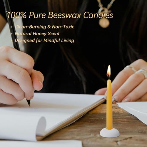 20 Minute 100% Pure Beeswax Candles, Mini Mindful Meditation Taper Candles, Smokeless & Dripless with Holder for Yoga, Prayer, Relaxation (Yellow,24 Pack) - color: Yellow