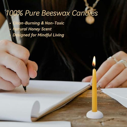 20 Minute 100% Pure Beeswax Candles, Mini Mindful Meditation Taper Candles, Smokeless & Dripless with Holder for Yoga, Prayer, Relaxation (Yellow,24 Pack) - color: Yellow