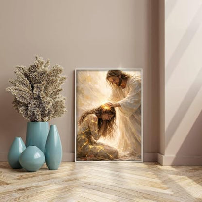 WUDWL Jesus Diamond Art Kits for Adult Diamond Painting Kits for Adults | Christian Jesus DIY Painting Diamond Painting Kits 5D Diamond Dots Gem Art Crafts with Tools,Round Full Drill 12x16inch - color: DP04734