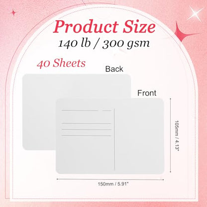 MECCANIXITY 40Sheets Watercolor Postcards, 100% Cotton 4x6 Inch Watercolor Paper Blank Postcards W Red Cap White Waistband Cold Pressed for Mailing Painting Invitations Cards(140lb/300gsm) Red - color: Red