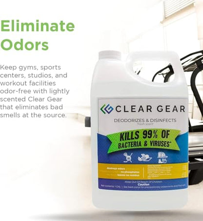Clear Gear Disinfectant & Deodorizer for Sports Equipment 4, 1 Gal. Bottles | Deodorizer for Sports Equipment, Gyms, and Fitness Centers, EPA-Registered, Hospital Grade Disinfectant 4 gallons Made in USA - size: 128 Fl Oz (Pack of 4)