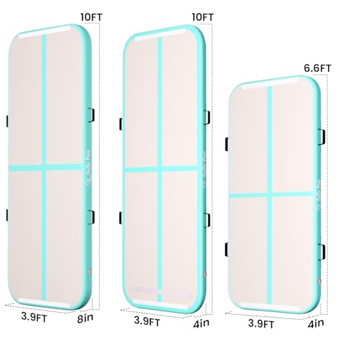 Inflatable Gymnastics Mat 6.6ft/10ft Air Tumble Track Training Mat 4/8 inches Thick Tumbling mat with Electric Pump for Home Use/Tumble/Gym/Training/Cheerleading/Water/Yoga - color: Mint Green, size: 6.56ft*3.9ft*4in