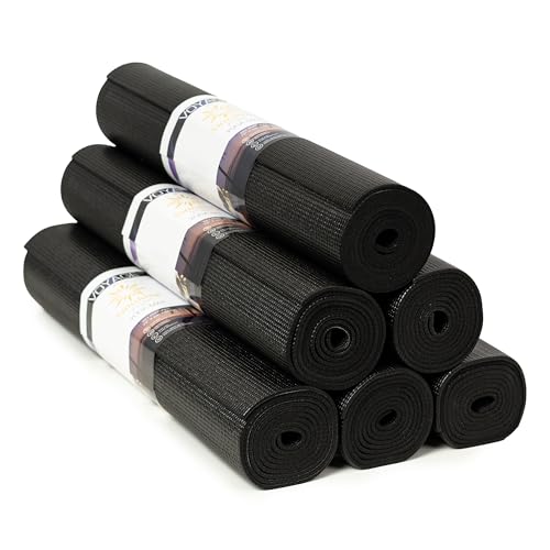 Voyage 5mm Studio Yoga Mats, 6 Pack, 72x24in | Extra Long, Anti-Tear Exercise Mats for Workout, Stretching, Fitness - Non Slip Gym Mats for Home, Schools and Studios - color: Black